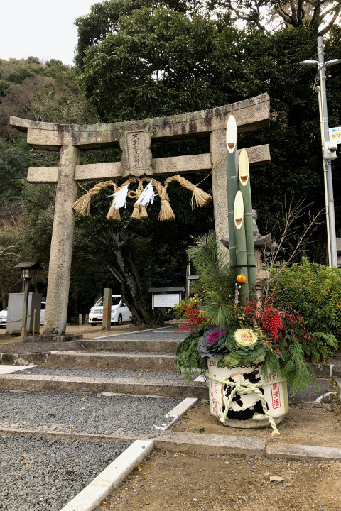 写真：天別豊姫神社の鳥居と門松