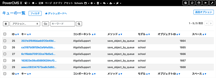 画面キャプチャ：PowerCMS Xのキューモデルの様子