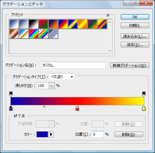 グラデーションオーバーレイの設定画面